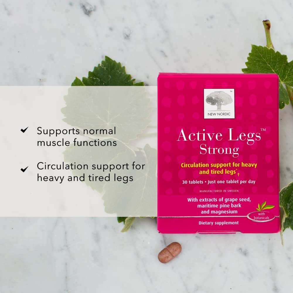 NEW NORDIC Active Legs Strong Grape Seed, Maritime Pine Bark, Magnesium Tablets, 30 Count