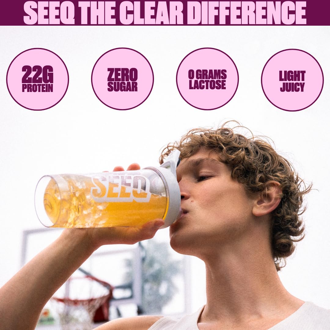 SEEQ Clear Protein Powder - Fruit Punch, 21.6g Protein per Serving, 22 Servings