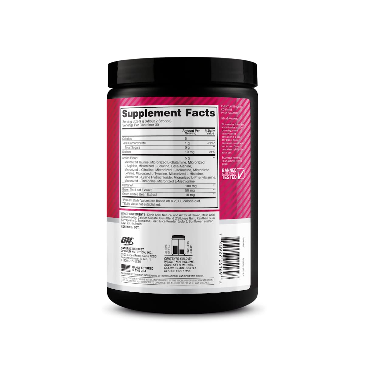 Optimum Nutrition Amino Energy Powder, 9.5 Ounce, Strawberry Lime