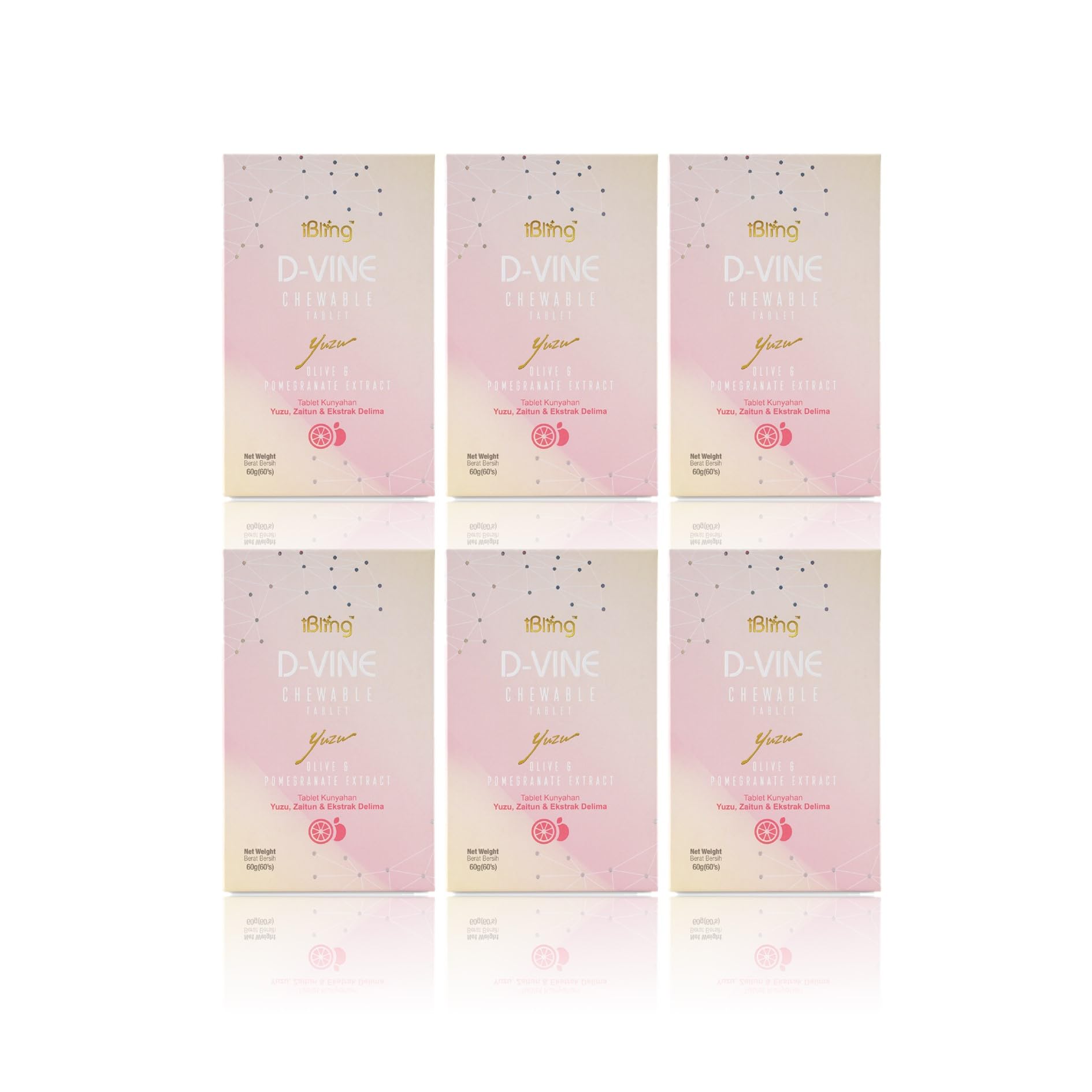 WELLOUS Ibling D-Vine Anti Aging Pomegranate Extract Chewable Collagen Tripeptides Glowing Skin, Firming, Anti-Aging 60 Tablets