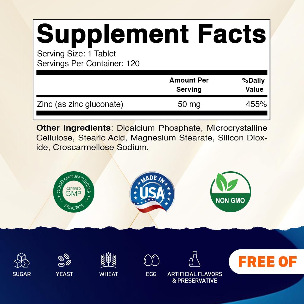 Vitamatic Zinc 50 mg (as Zinc Gluconate) Tablets, 240 Count