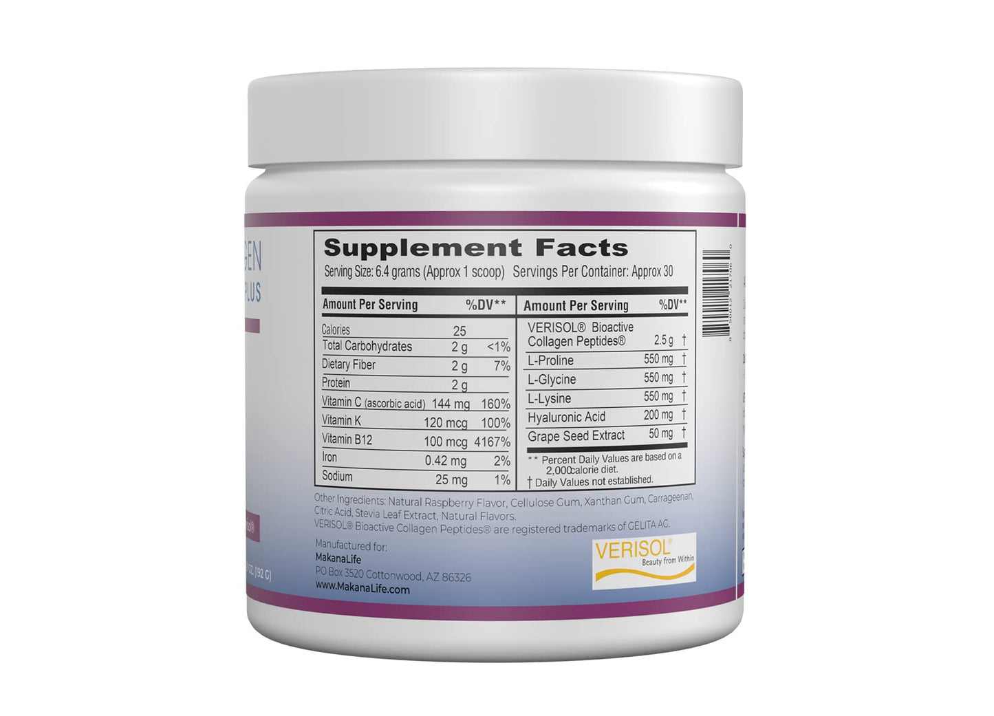 Makana Collagen Peptides Plus – with Verisol®, Vitamin C, Hyaluronic Acid & Amino Acids – Supports Hair, Skin, Nails, & Joints, 6.9 Ounce Powder (Pack of 1)