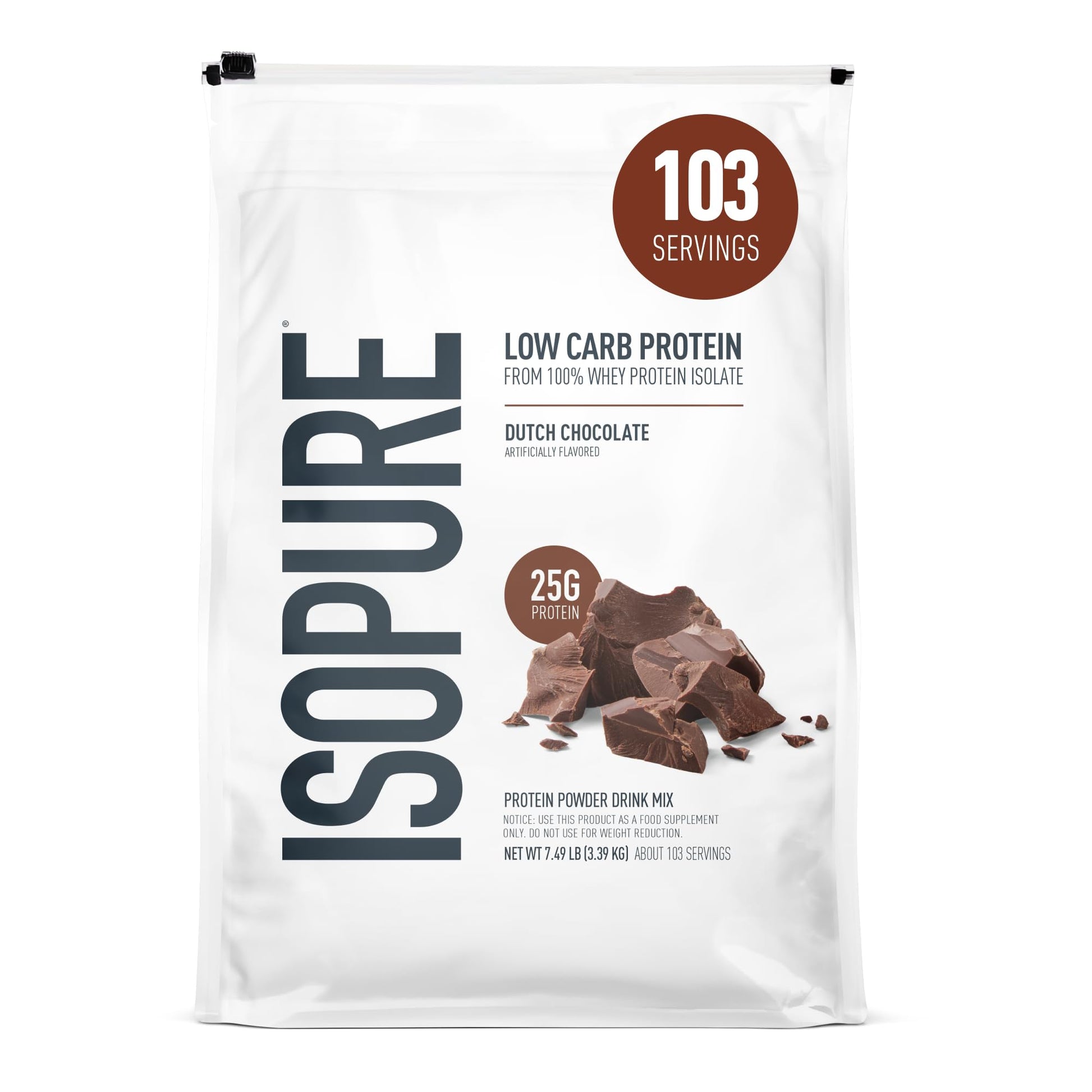 Isopure Low Carb 100% Pure Whey Isolate Protein Powder Dutch Chocolate, 120 Servings