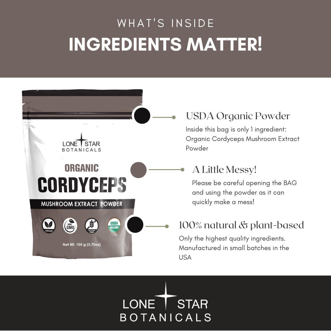 Lone Star Botanicals Organic Cordyceps Mushroom Extract Superfood Powder 3.52 oz