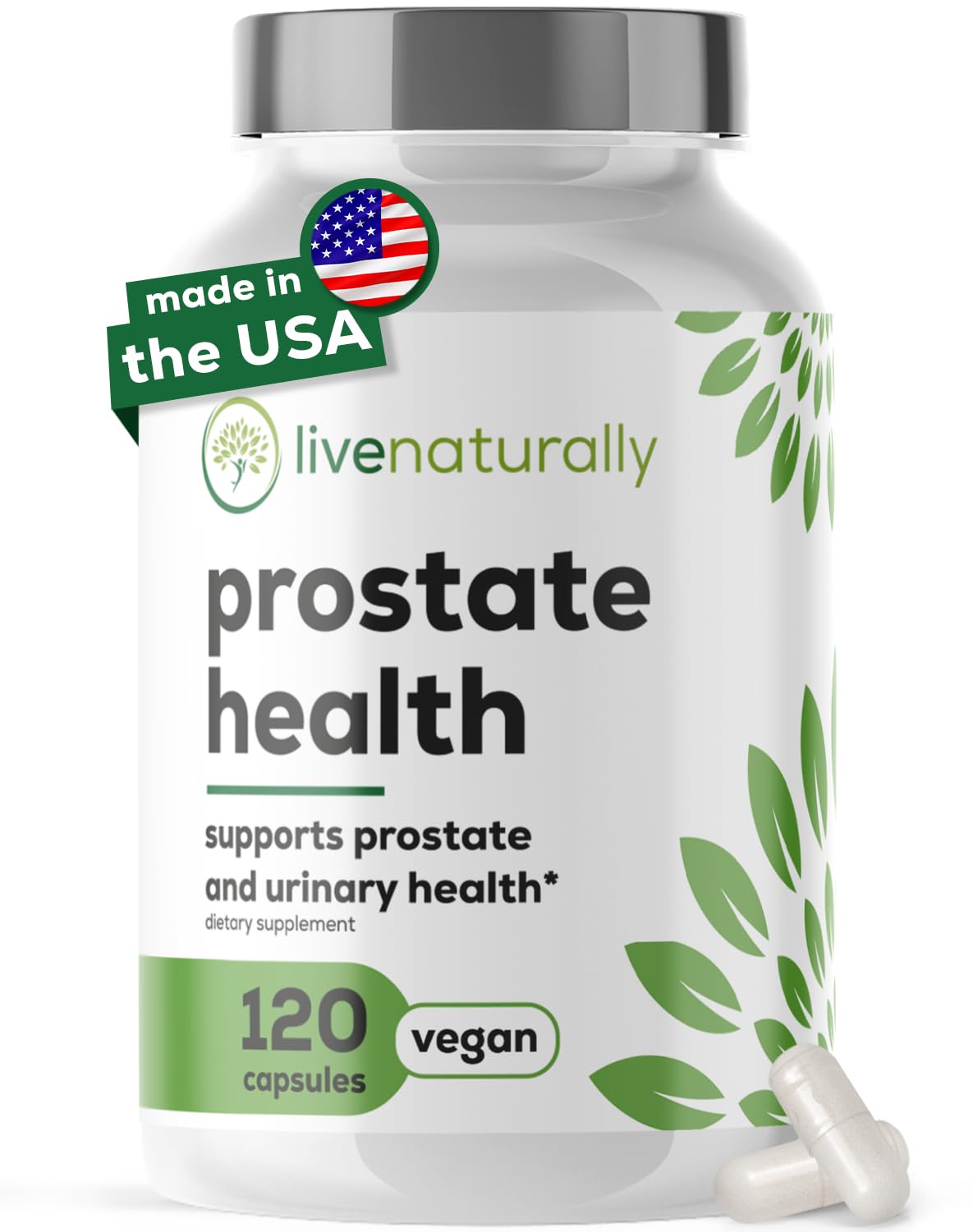 livenaturally Prostate Health Supplement for Men, Advanced Formula with Saw Palmetto, Pumpkin Seed, Stinging Nettle Root, Zinc, Selenium and Vitamin E, 120 Capsules