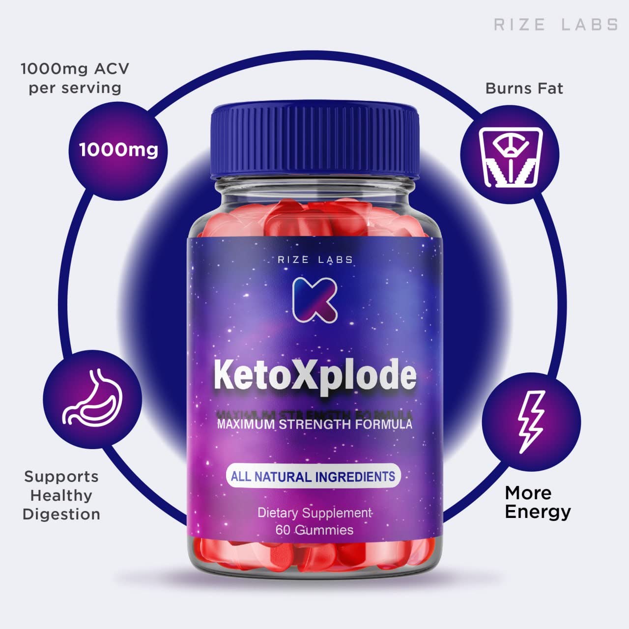 Rize Labs KetoXplode Keto ACV Gummies for Advanced Weight Loss with Apple Cider Vinegar, Extra Strength, 180 Gummies
