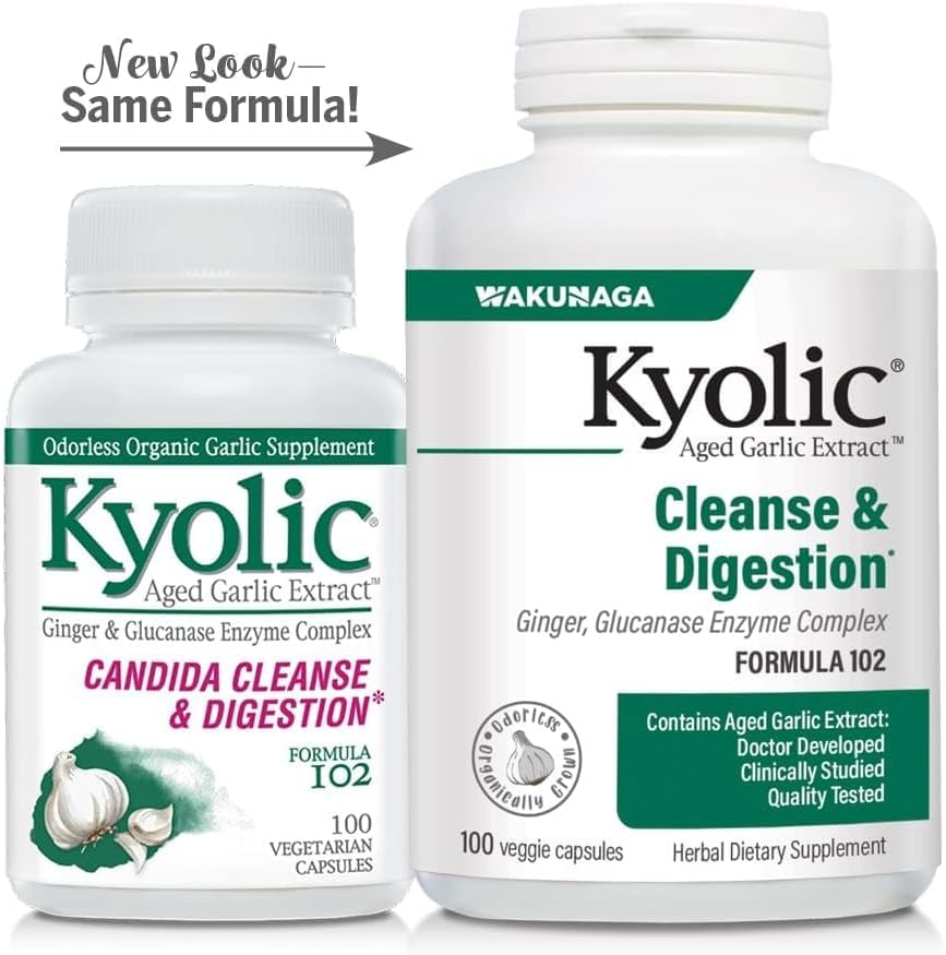 Kyolic Aged Garlic Extract Formula 102, Cleanse & Digestion*, Ginger and Enzyme Complex, 100 Tablets