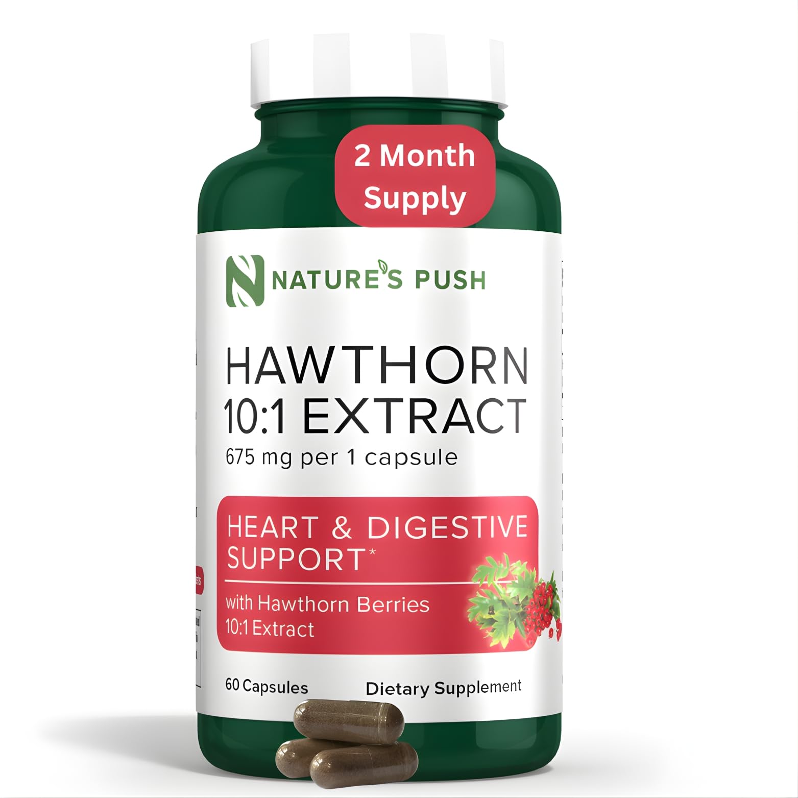 Nature's Push Hawthorn Berry Supplement 10:1 Extract 675mg Capsules, 60 Count