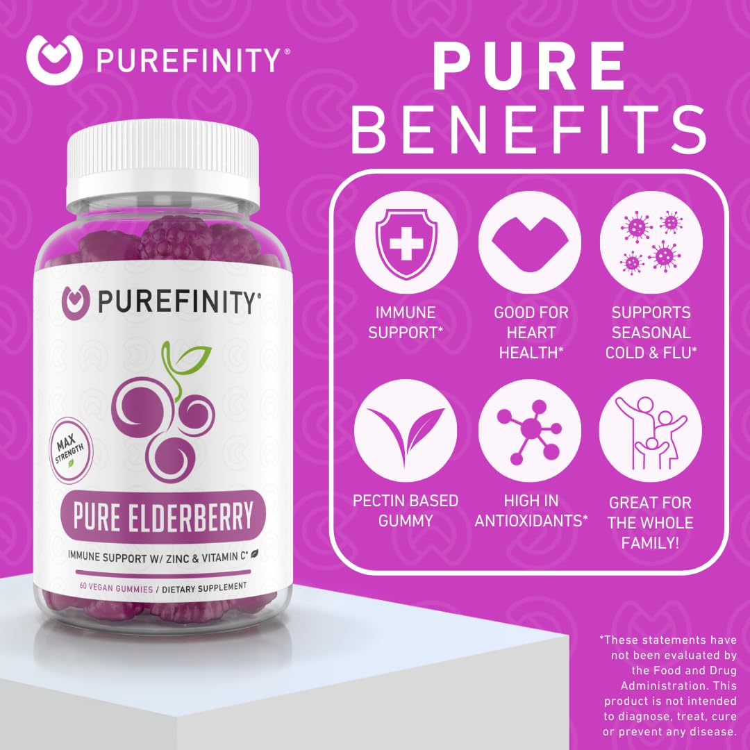 PUREFINITY Elderberry Gummies with Sambucus, Vitamin C, and Zinc 120 Count