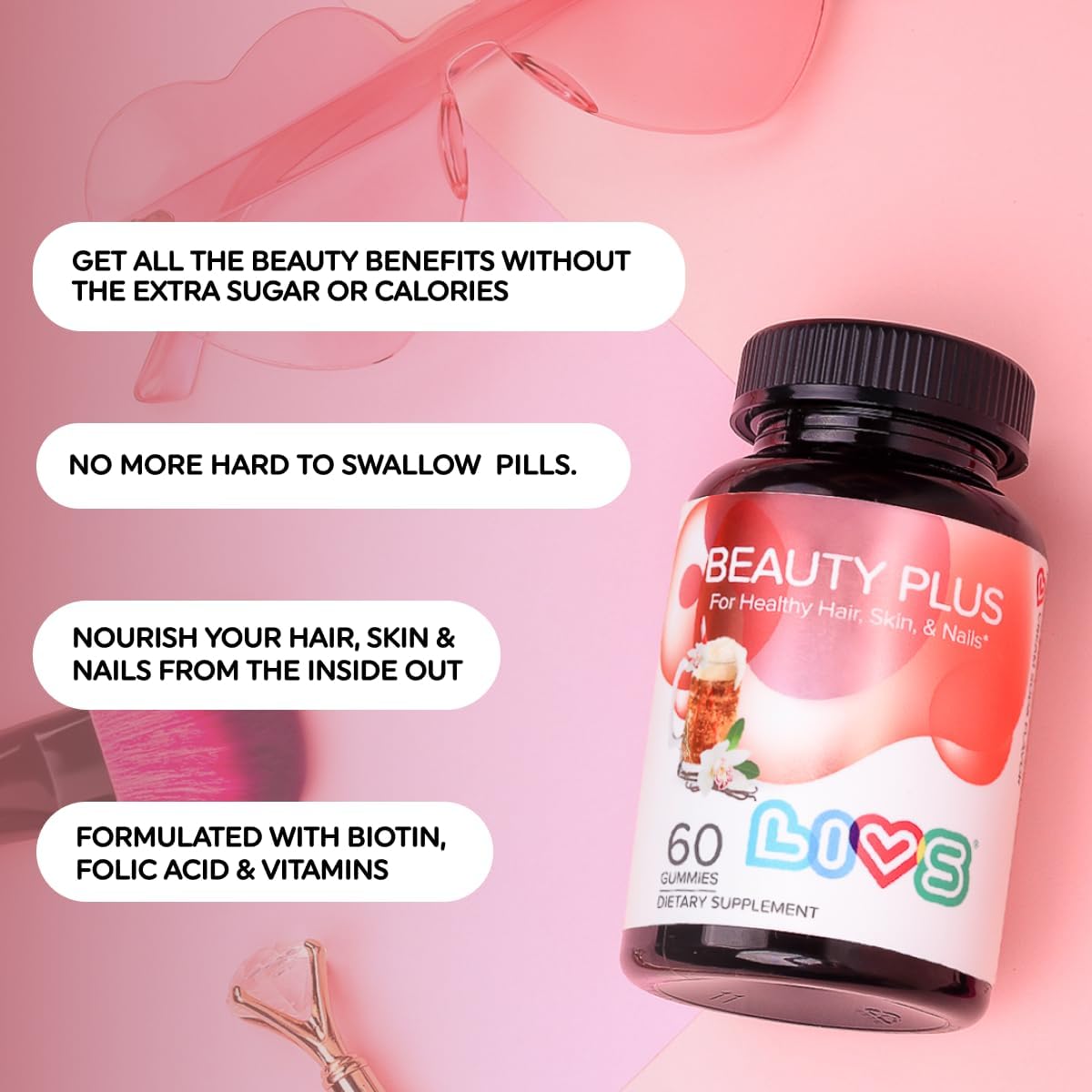 LIVS Beauty Plus Biotin Gummy Vitamins - 60 Gummies