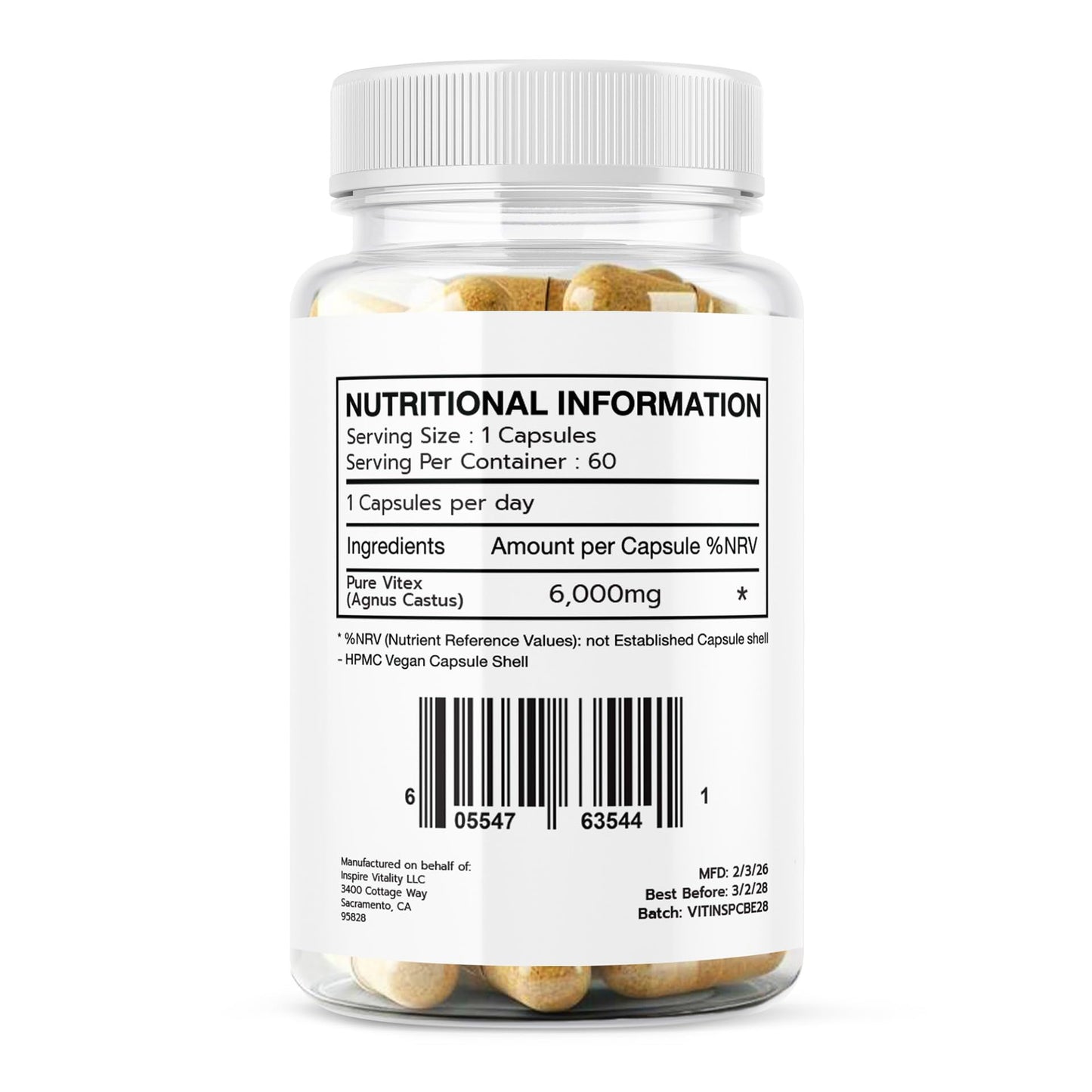 Inspire Vitality LLC Vitex Chasteberry Supplement for Women 60 Capsules