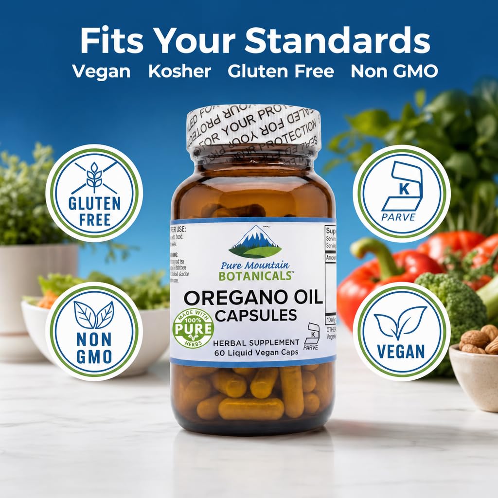 Pure Mountain Botanicals Oregano Oil Capsules 60 Count
