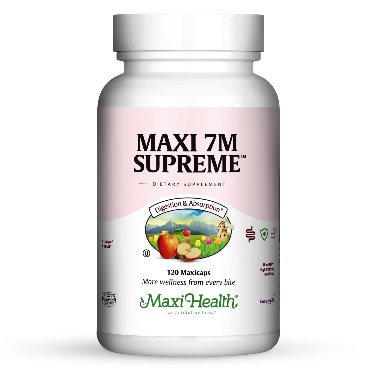 Maxi Health Acidophilus Probiotic 7M Supreme with Bifidobacterium & Prebiotic Apple Pectin Veggie Capsules, 120 Capsules