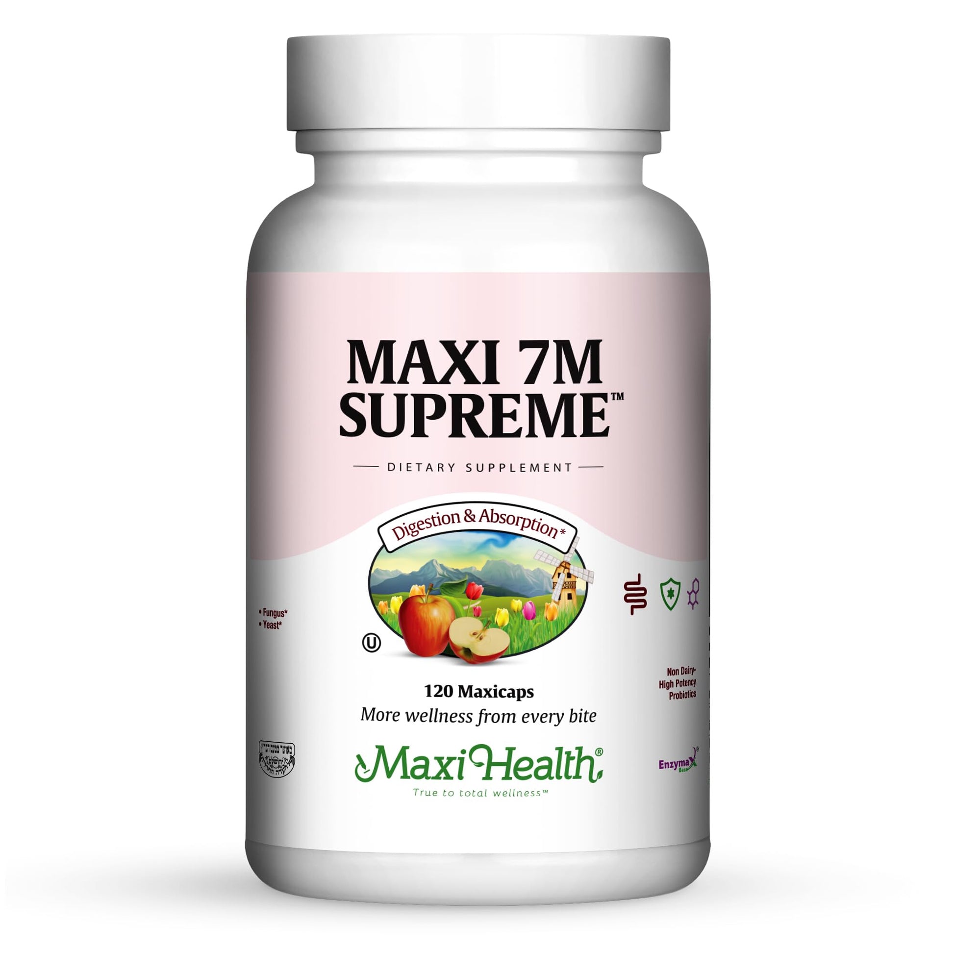 Maxi Health Acidophilus Probiotic 7M Supreme with Bifidobacterium & Prebiotic Apple Pectin Veggie Capsules, 120 Capsules