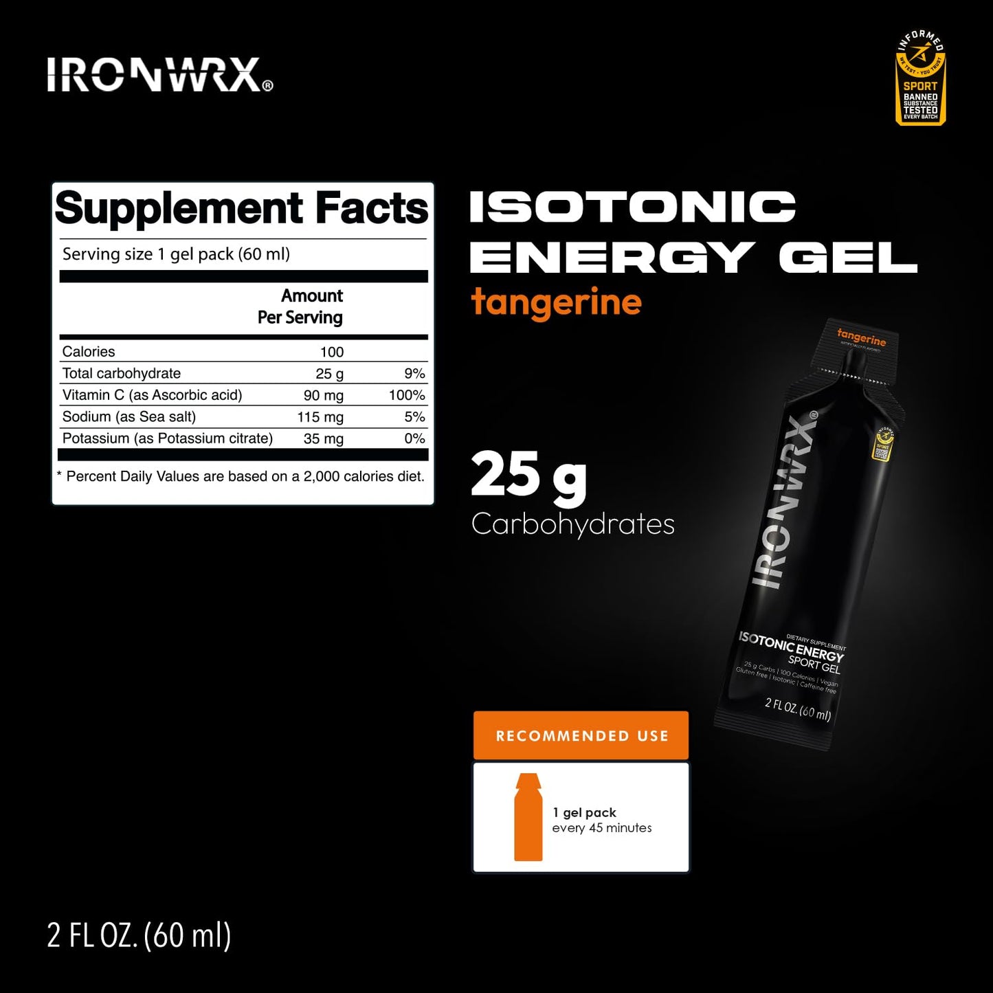 IRONWRX Isotonic Energy Gels Tangerine 12 Pack