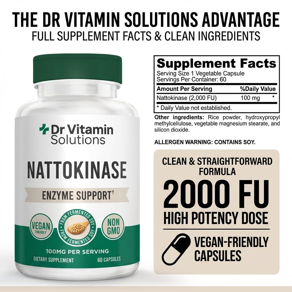 DR VITAMIN SOLUTIONS Nattokinase 2,000 FU (100mg) Supplement Capsule, 60 Count