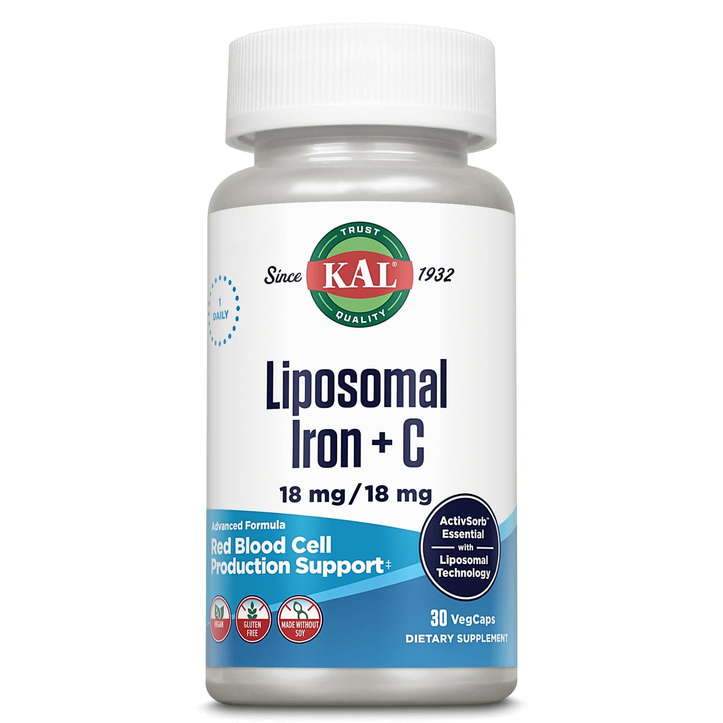 KAL Liposomal Iron Supplement with Liposomal Vitamin C Capsule 30 Count