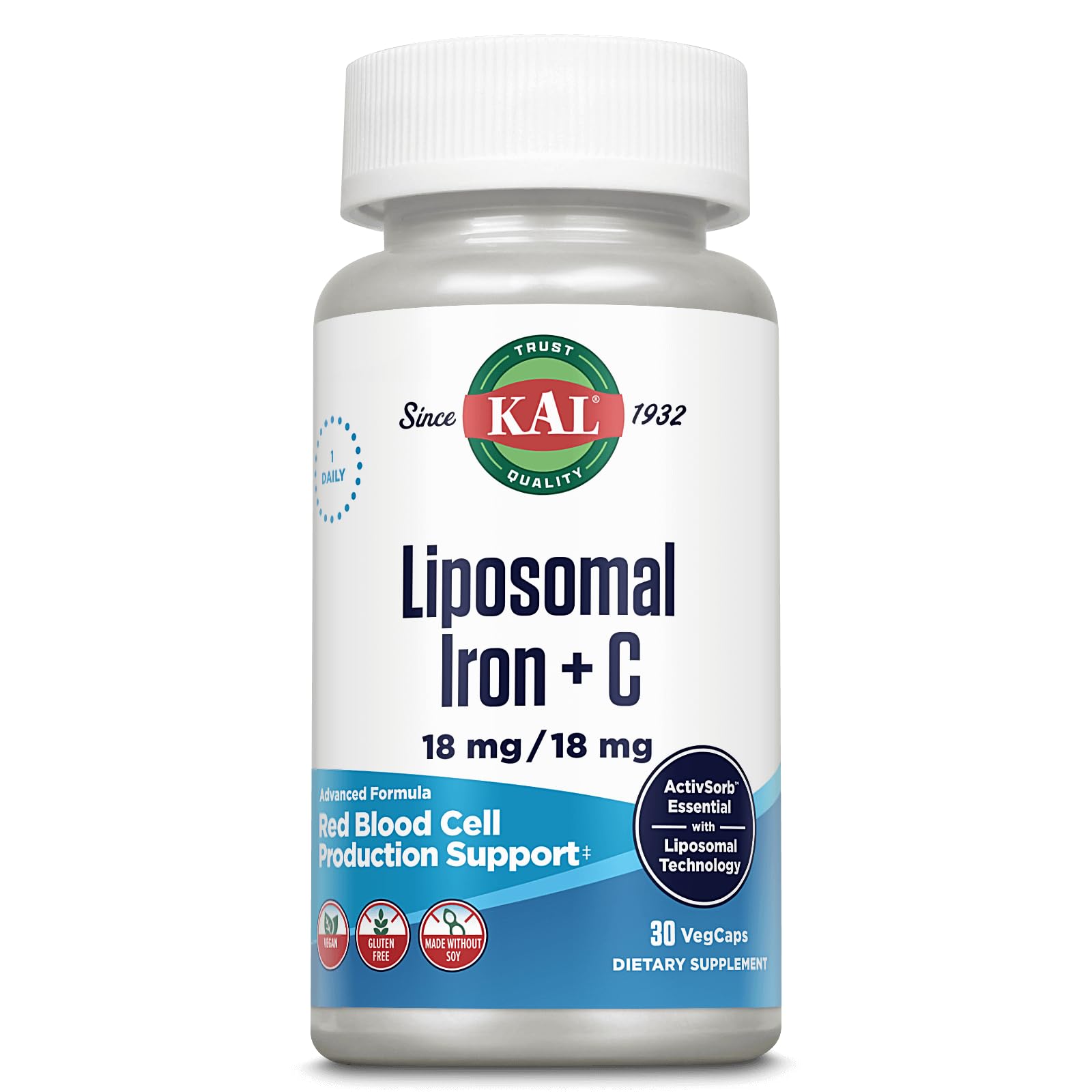 KAL Liposomal Iron Supplement with Liposomal Vitamin C Capsule 30 Count