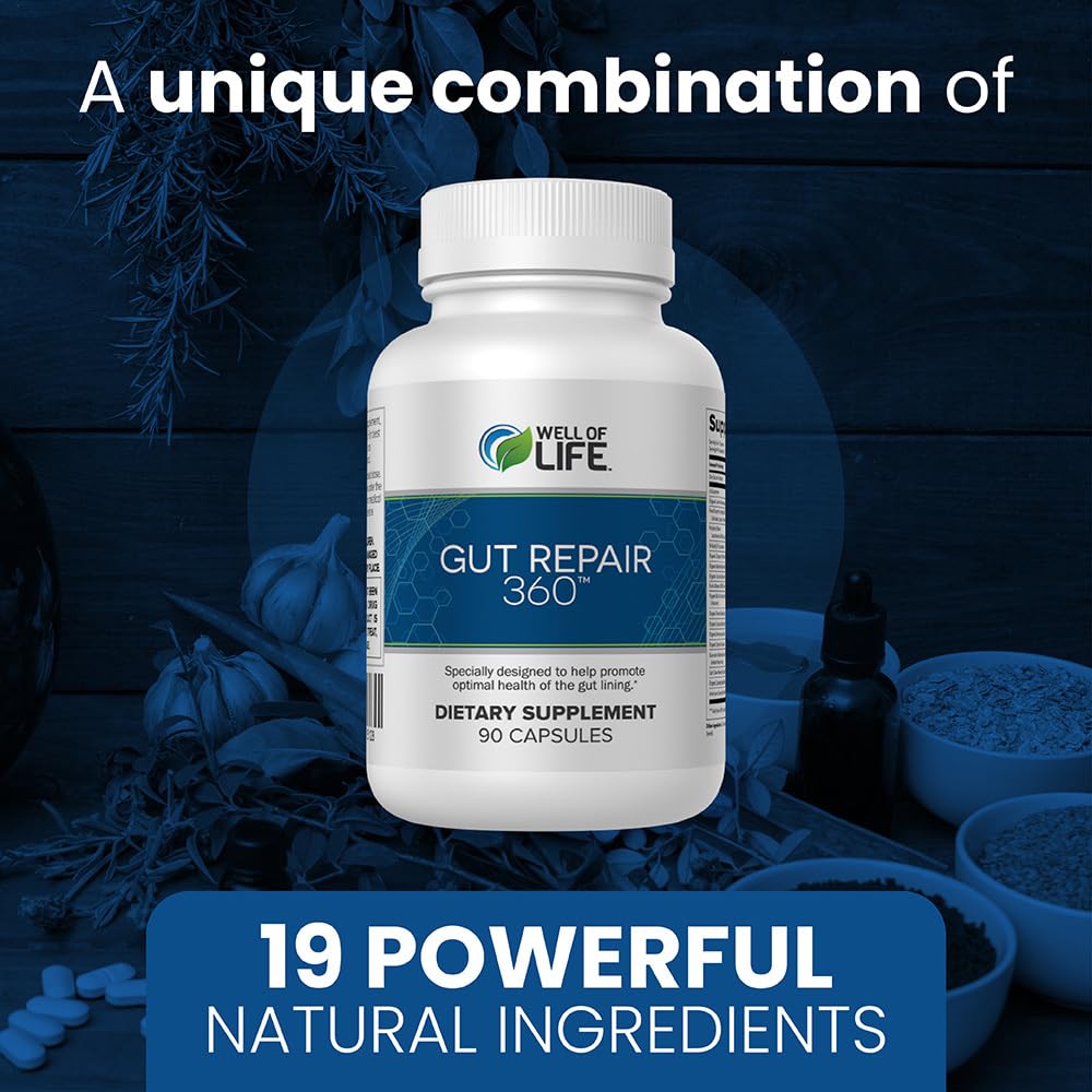 Well of Life Gut Repair Supplement – Digestive Health & Gut Support with Butyrate, L-Glutamine & Zinc Carnosine – Gut Lining Support Capsules, 90 Capsules