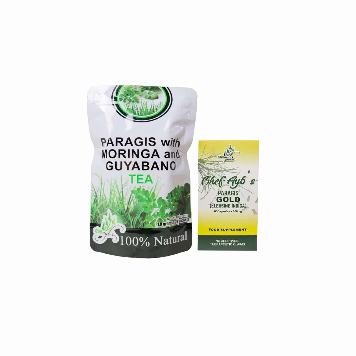 Generic Paragis Gold Capsules & Herbal Tea Bundle Paragis 900mg x 60 Capsules + Paragis with Moringa & Guyabano Tea 20 Sachets