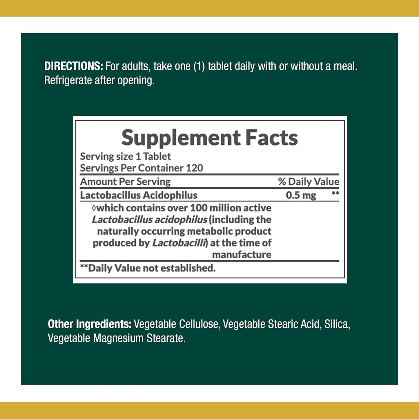 Nature's Bounty Probiotic Acidophilus Tablets, 600 Tablets