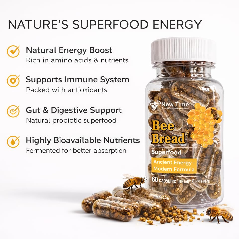 New Time Organic Beekeeping Products Bee Bread 60 Veggie Capsules