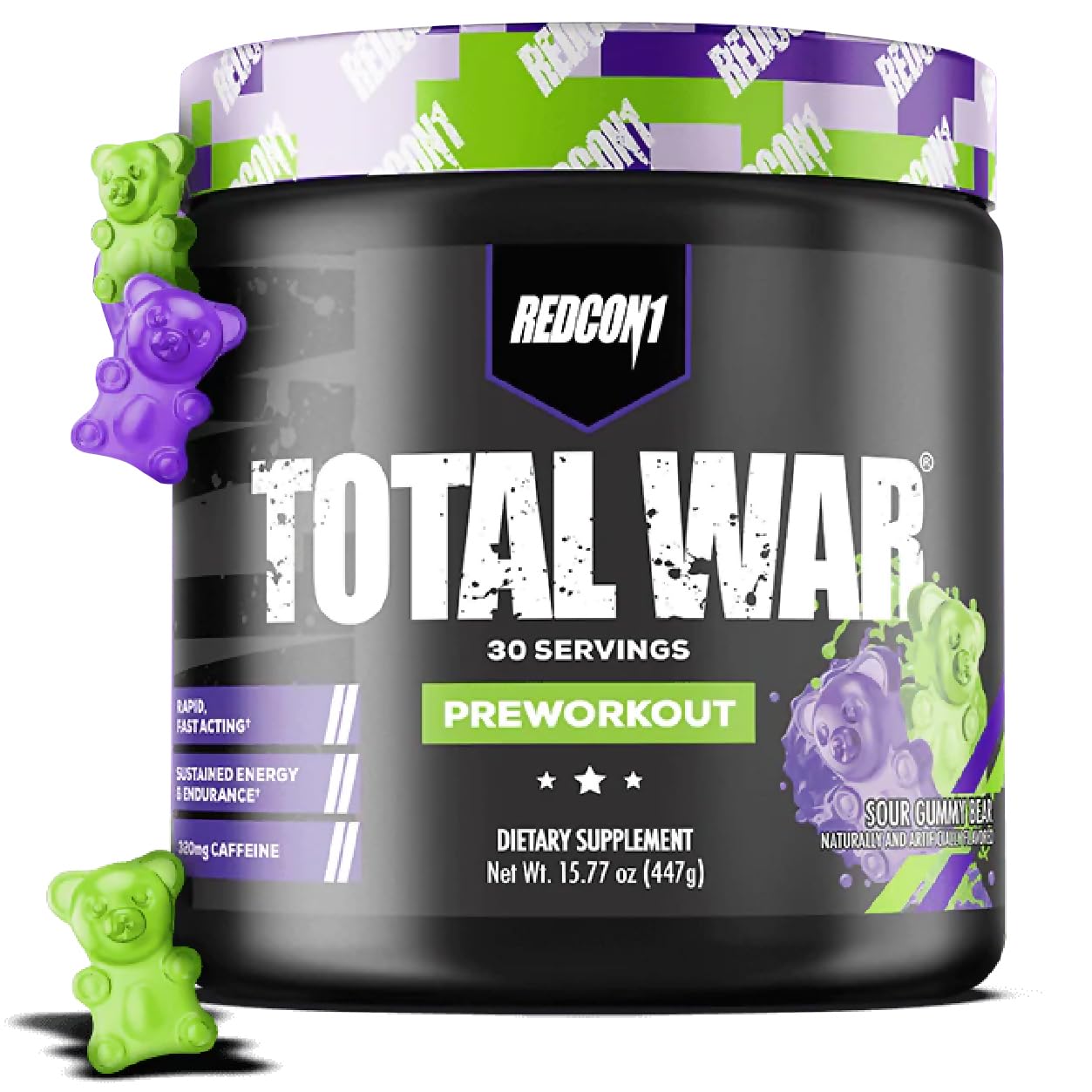 REDCON1 Total War Pre Workout Powder Sour Gummy Bear 15.77 oz