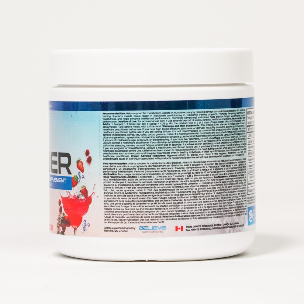 Believe Supplements Energy + Burner Strawberry Daquiri Powder 4.59 Ounce