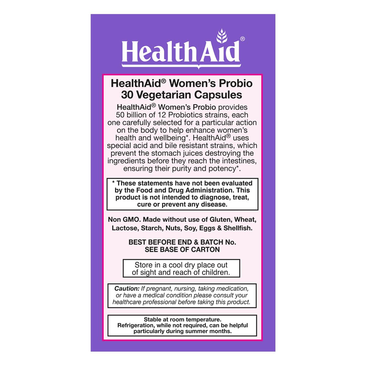 HealthAid Women's Probiotic 50 Billion CFU + Prebiotic Capsule, 30 Count