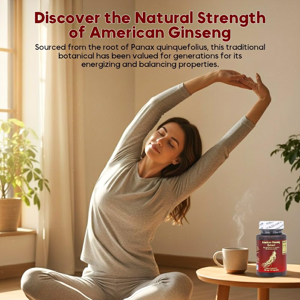 Nu-Health American Ginseng 500mg, 5% Ginsenosides, 60 Capsules