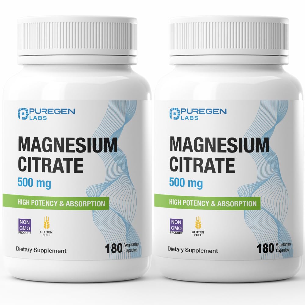 P Puregen Labs Magnesium Citrate 500 mg Capsules, 180 Count