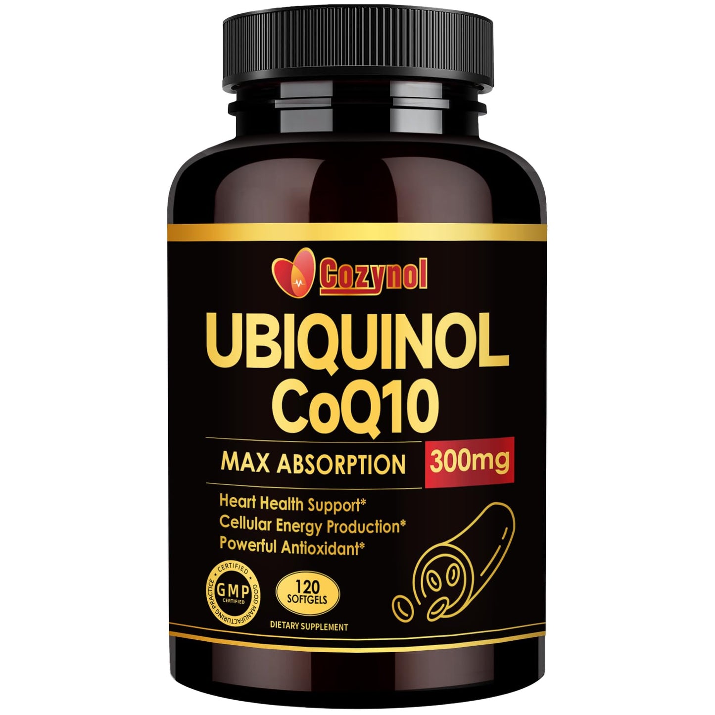 Cozynol Ubiquinol CoQ10 300mg Softgels, with Vitamin E & Omega 3, 120 Servings