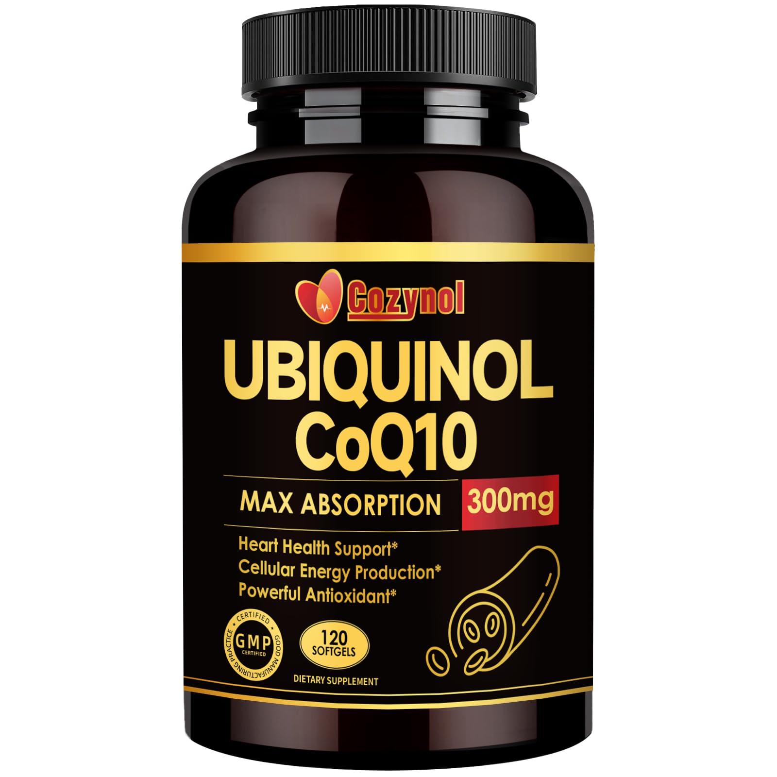 Cozynol Ubiquinol CoQ10 300mg Softgels, with Vitamin E & Omega 3, 120 Servings