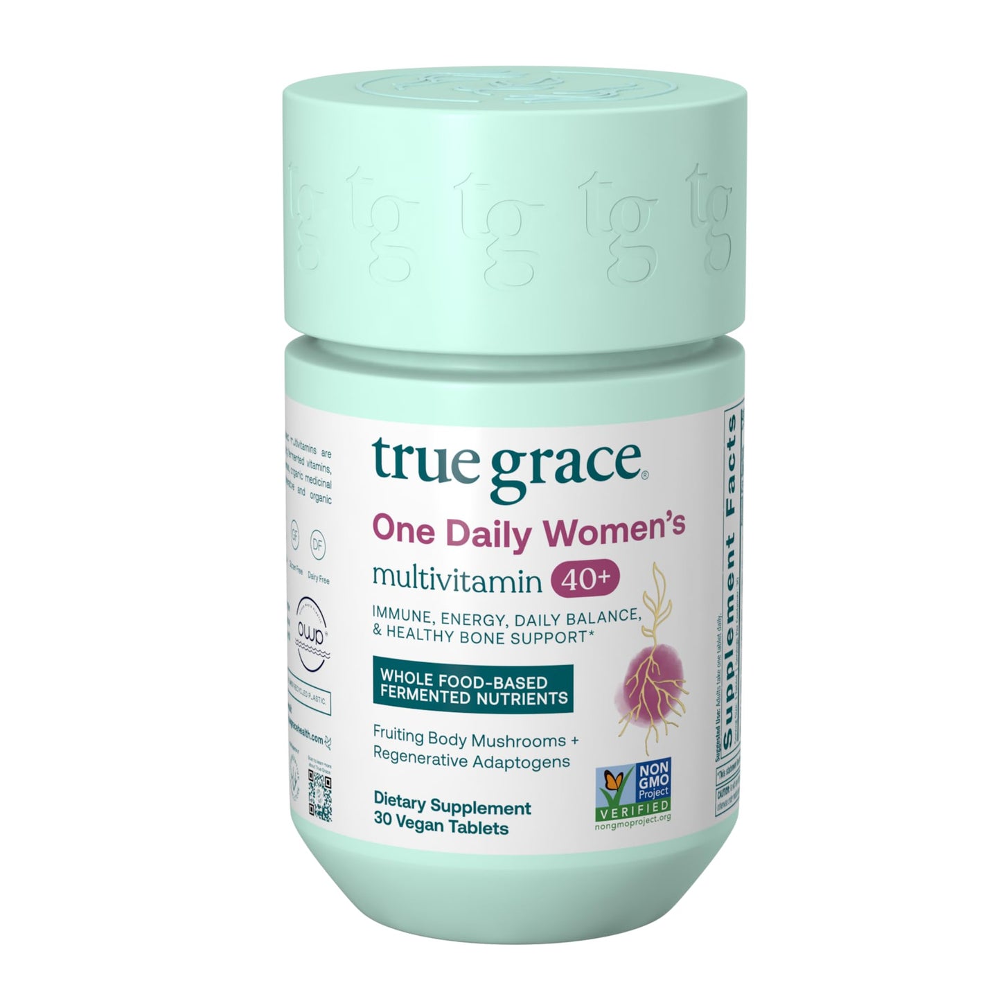 True Grace One Daily Women’s Multivitamin 40+ Fermented Minerals, Organic Adaptogens & Mushrooms, 30 Tablets