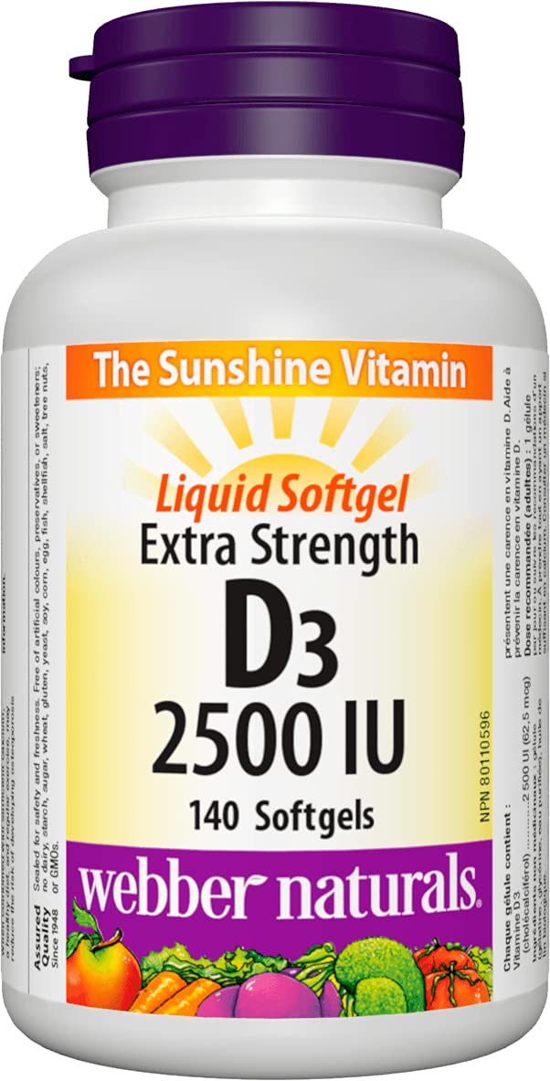 Webber Naturals Vitamin D3 Extra Strength 2,500 IU Softgels, 140