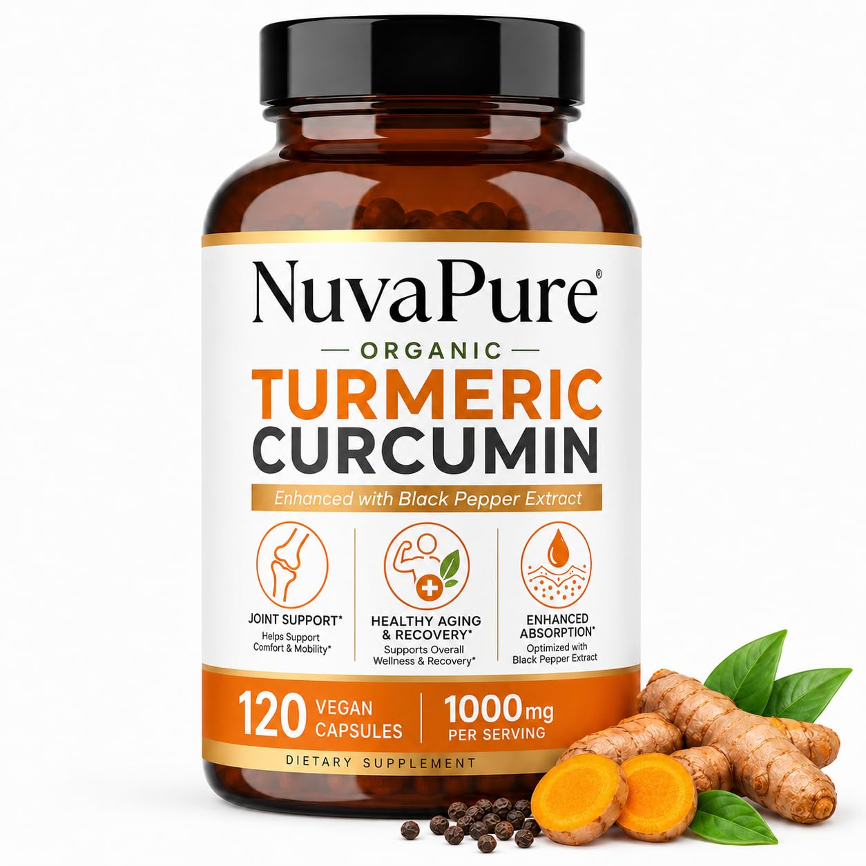 Achuhe NuvaPure Turmeric Curcumin with Black Pepper Capsules 120 Count