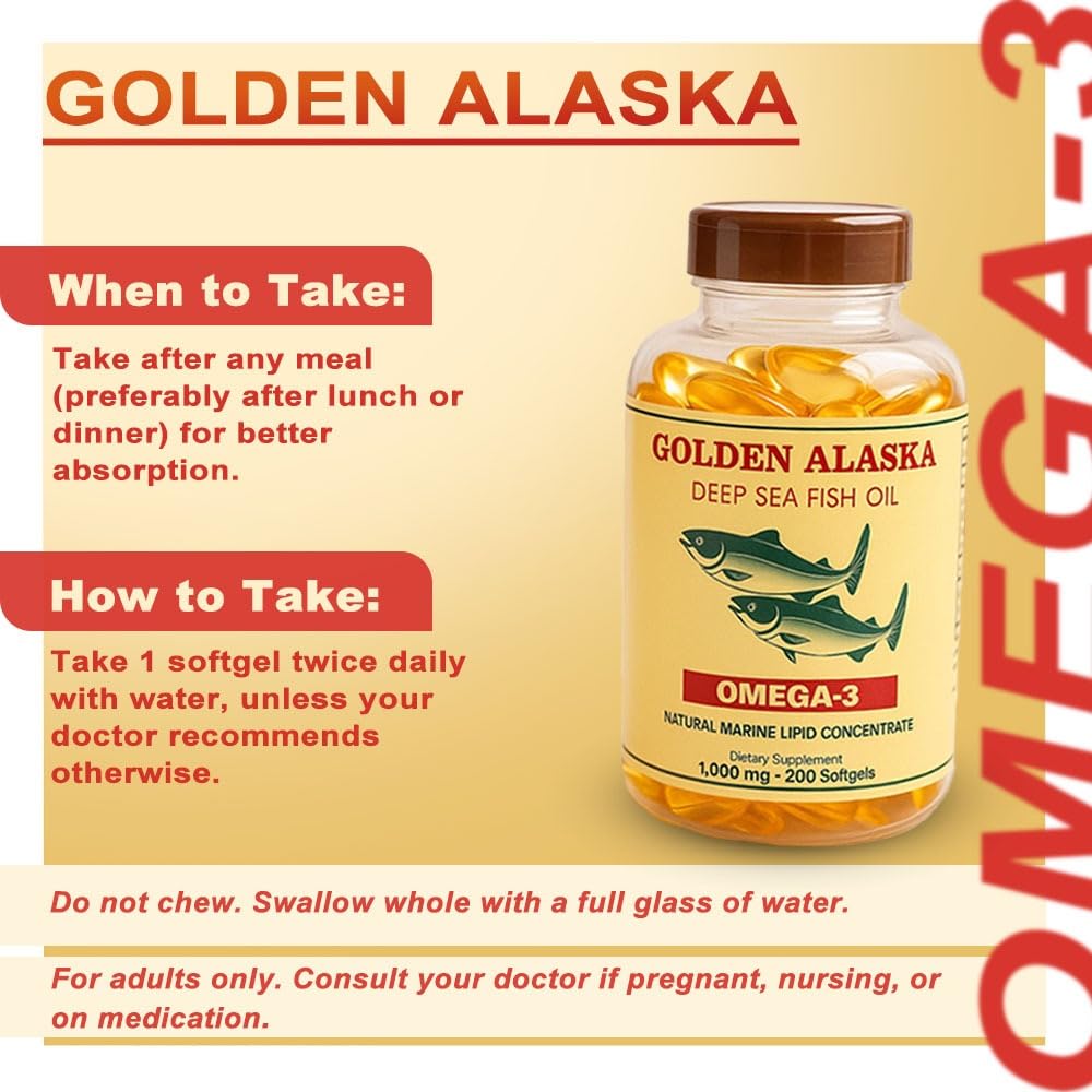 NCB Technology Golden Alaska Deep Sea Fish Oil Omega-3 EPA DHA 1000mg Softgels, 200 Softgels
