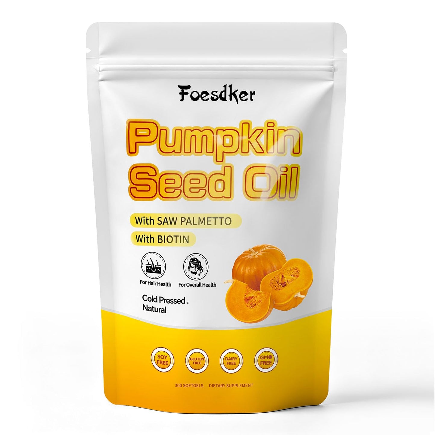 Foesdker Pumpkin Seed Oil with Saw Palmetto for Hair & Overall Health Softgel 300