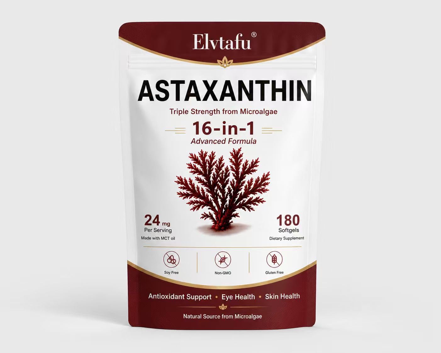 Elvtafu Astaxanthin 24mg Softgel, 180 Count
