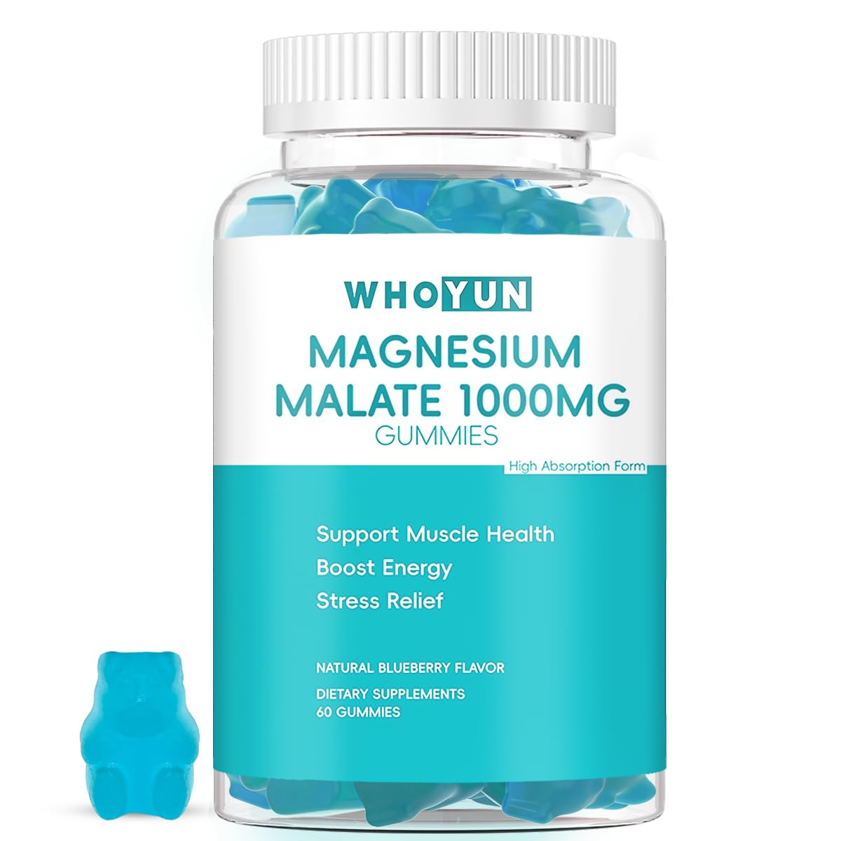 Whoyun Magnesium Malate Gummies 1000mg, 60 Count