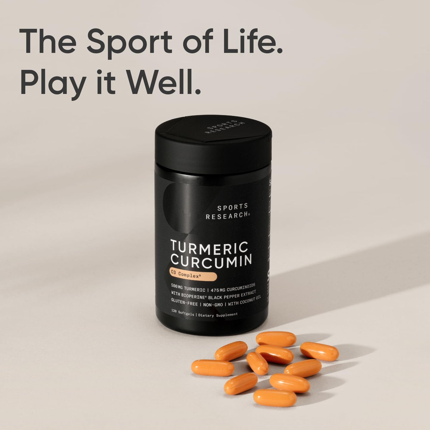 Sports Research Turmeric Curcumin C3 Complex with BioPerine Black Pepper Extract & Organic Coconut Oil - Standardized 95% Curcuminoids Softgels, 60 Count