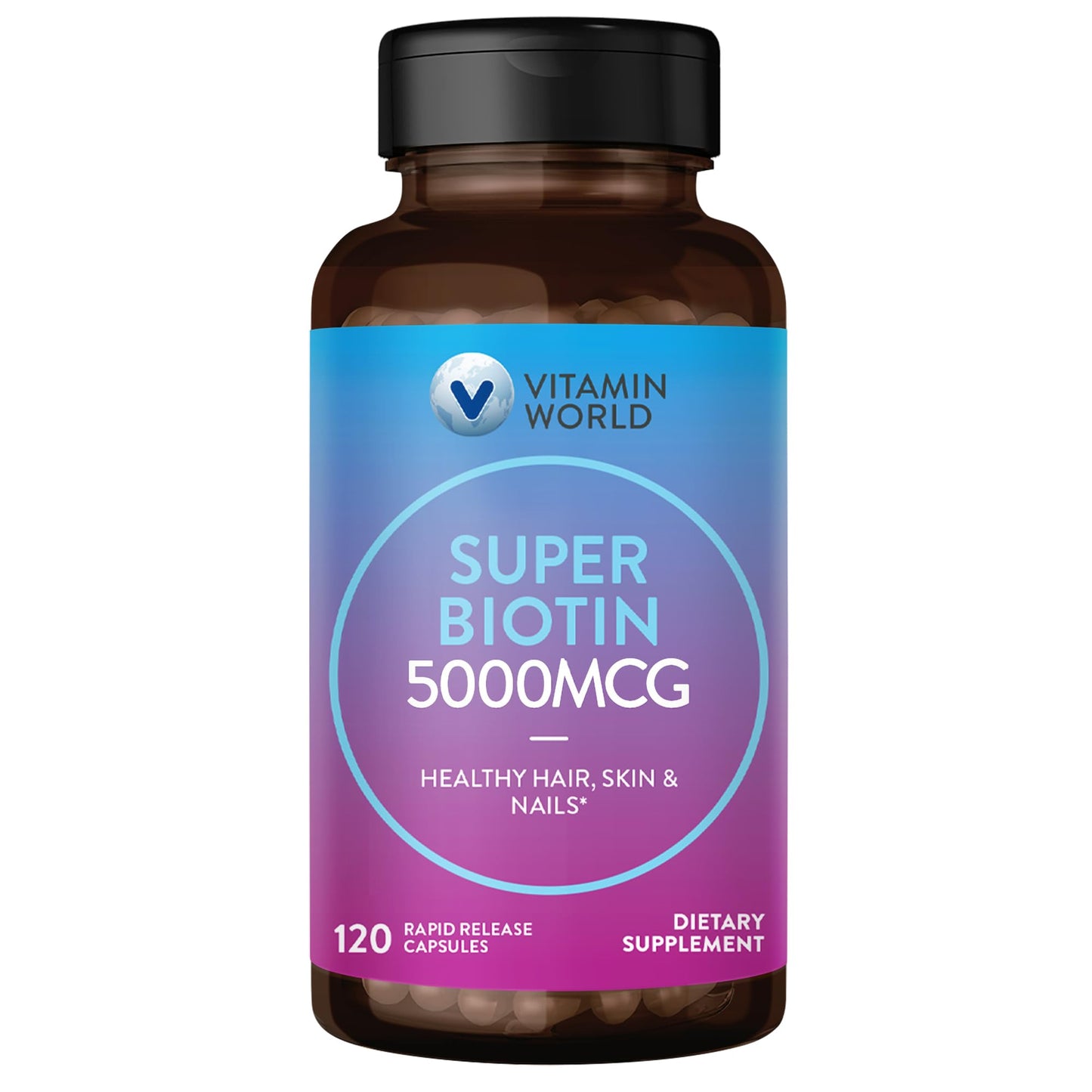 Vitamin World Super Biotin 5000 mcg Capsules, 120 Count