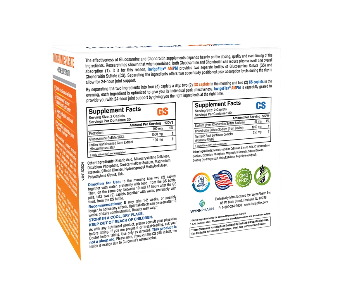 INVIGOFLEX AMPM Glucosamine & Chondroitin Sulfate Turmeric Curcumin Boswellia Serrata Premium Joint Supplement Caplets 120