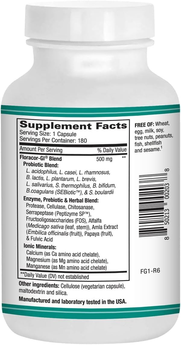 Floracor-GI SEBbiotic-CYC Candida Cleanse, Probiotic and Enzyme Support Formula 180 Capsules