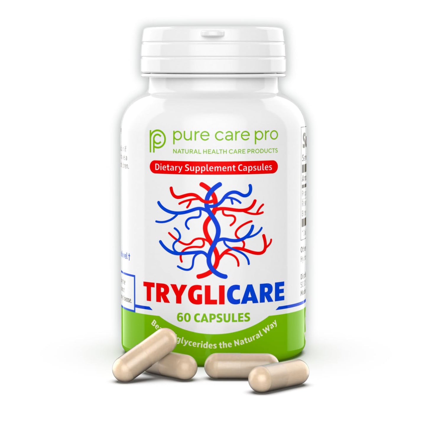 Pure Care Pro Tryglicare All-Natural Triglyceride Lowering Supplements for Maintaining Healthy Triglycerides Levels as a Daily Supplement, Vegan & Gluten Free 60 Capsules