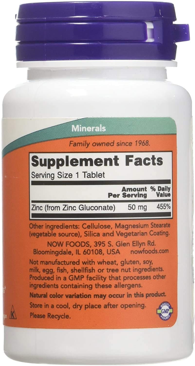 NOW Foods Zinc 50 mg Tablets 200 Tablets