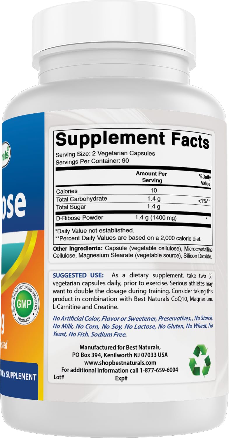Best Naturals D-Ribose 700mg Capsule, 180 Count