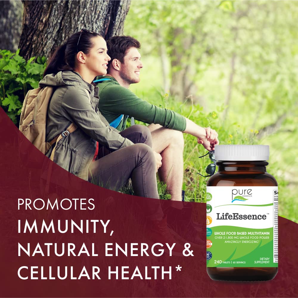 Pure Essence Labs LifeEssence Multivitamin for Women and Men - Natural Herbal Supplement - Vitamin D, Vitamin D3, Vitamin B12, Biotin with Whole Foods Tablets 240