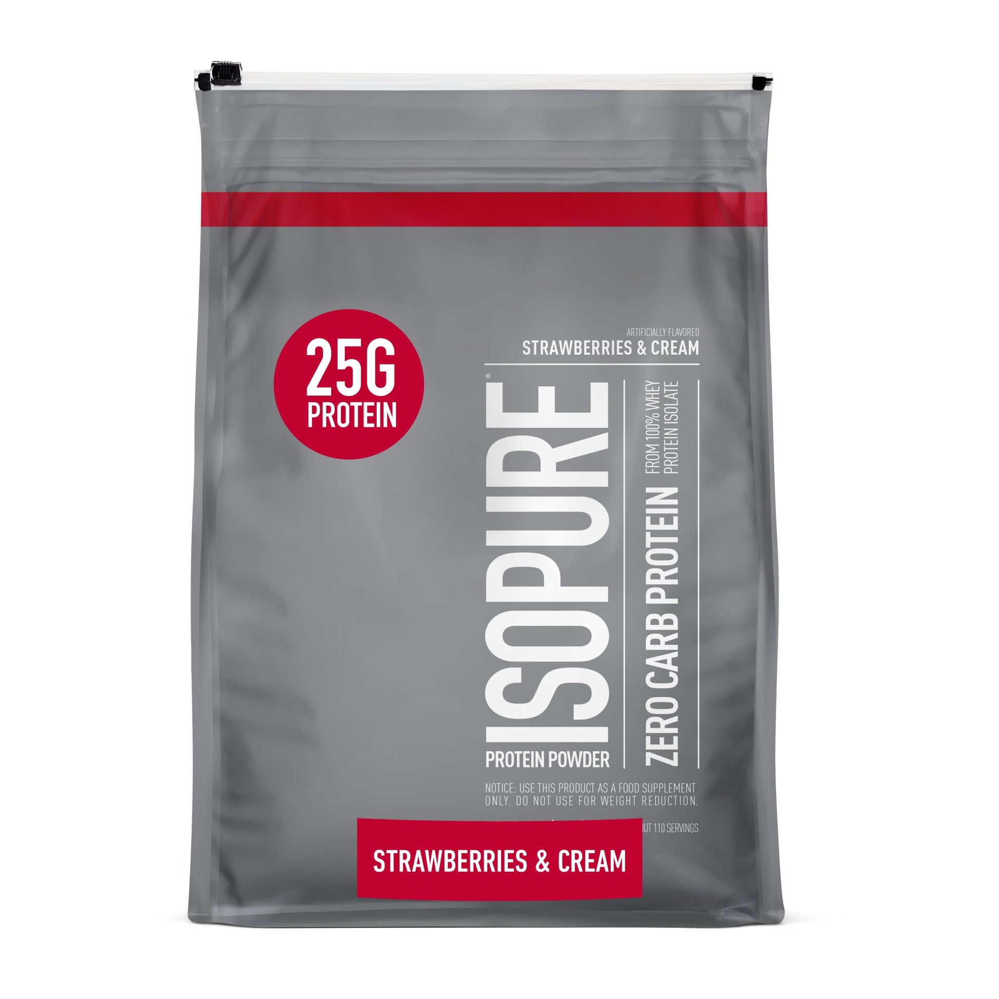 Isopure Zero Carb 100% Pure Whey Isolate Protein Powder, Strawberries & Cream, 7.5 Lbs, 120 Servings