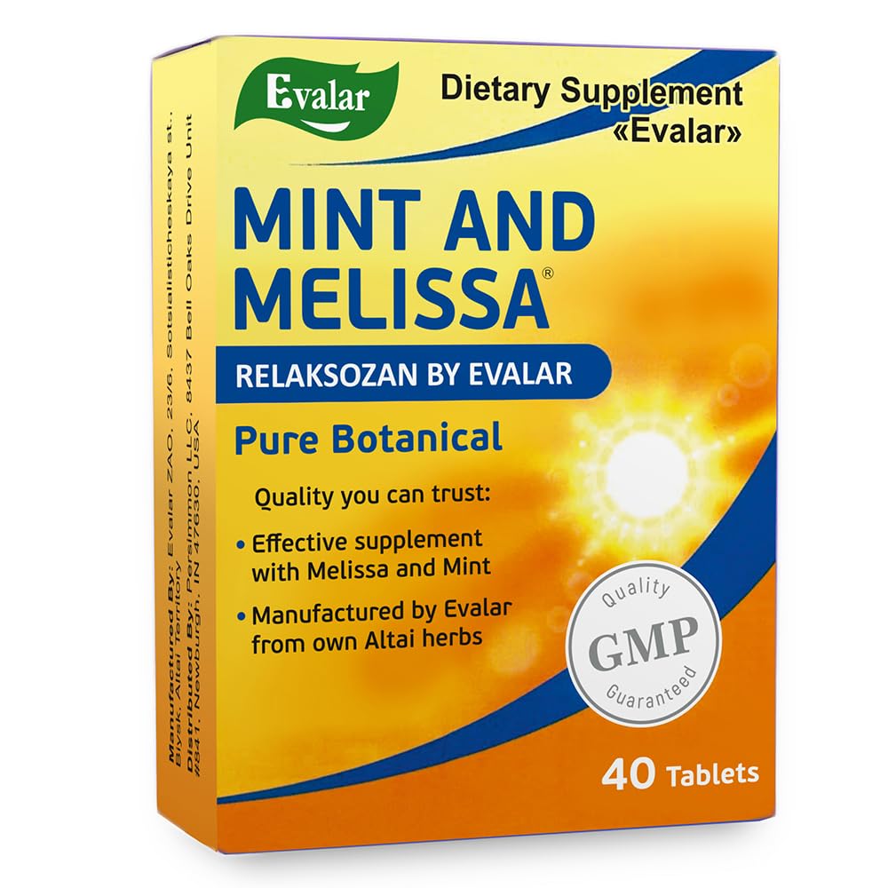 Evalar Melissa Mint Siberian Herbs Relaksozan Tablets, 40 Count